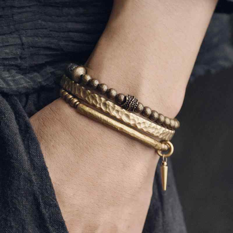 手首 アクセサリー メンズ レディース ユニセックス お揃い ブレスレット 真鍮 メタル 手作り ヴィンテ..