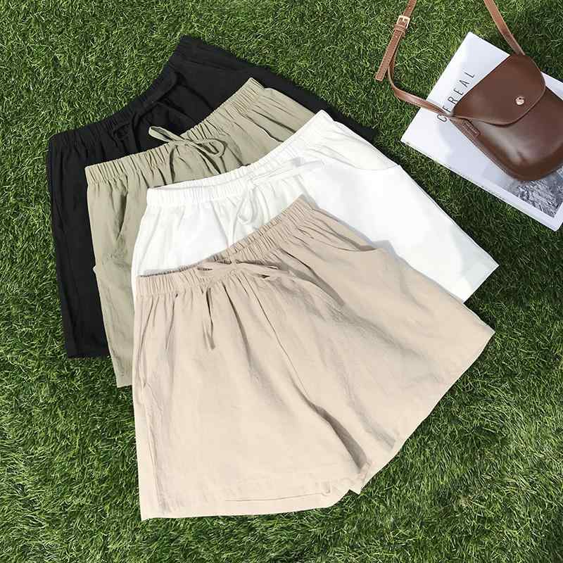 ショートパンツ 大きいサイズ レディース 夏 薄手 コットン リネン ワイドレッグ ゆったり ウエストゴム 通気性 吸汗 カジュアル スポーツ 旅行 シンプル 無地 グレー 黒 白
