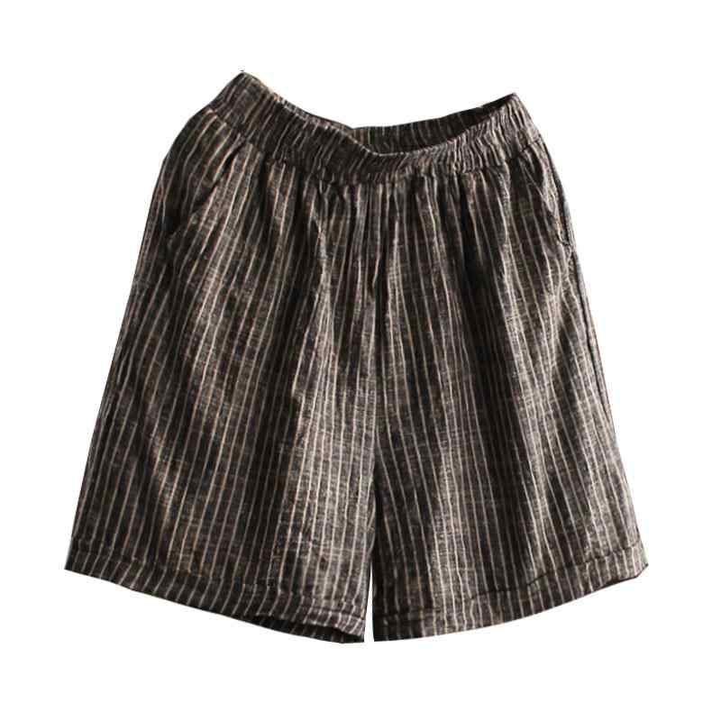 ショートパンツ 大きいサイズ レディース 夏 コットン リネン カジュアル ゆったり 着痩せ ウエストゴム ワイドレッグ 風 ストライプ おしゃれ