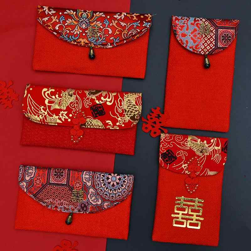 ふくさ 結婚式 中国 紅包 刺繍 封筒 ブロケード タッセル 双喜紋 スナップボタン 大容量 慶事 ご祝儀袋..