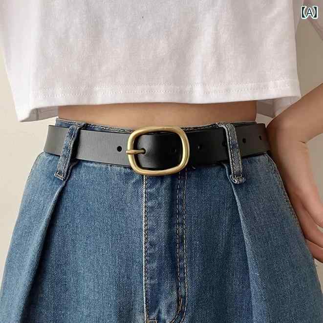 ベルト レディース 太い 幅広 メンズ アクセサリー 装飾 小物 レザー 合金 ピンバックル 細見え 普段使い オフィス レトロ シンプル カジュアル 黒 茶色