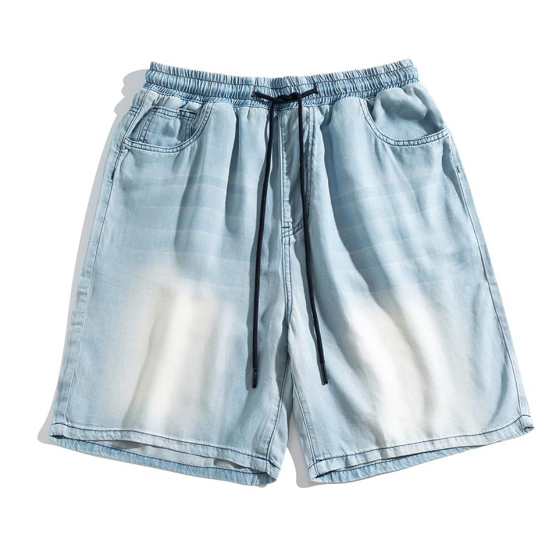 ハーフパンツ メンズ おしゃれ 大きいサイズ 夏 薄手 デニム ライトブルー ビッグシルエット ドローストリング カジュアル ゆったり