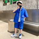 キッズ セットアップ 男の子 韓国 春夏 半袖 シャツ 前開き ポケット ハーフパンツ ウエストゴム ゆったり おしゃれ カジュアル ストリート 青 黄色 白 ...