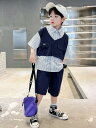 キッズ セットアップ 男の子 韓国 春夏 半袖 シャツ 前開き 重ね着風 ポケット ハーフパンツ ウエストゴム ソフト 通気 おしゃれ カジュアル カーキ 紺 通学 プレゼント