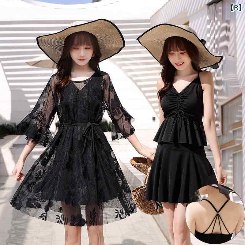 水着 レディース 体型カバー 大きいサイズ 韓国 セパレート カジュアル 旅行 スイミング プール おしゃれ 透け感 黒 ピンク 青