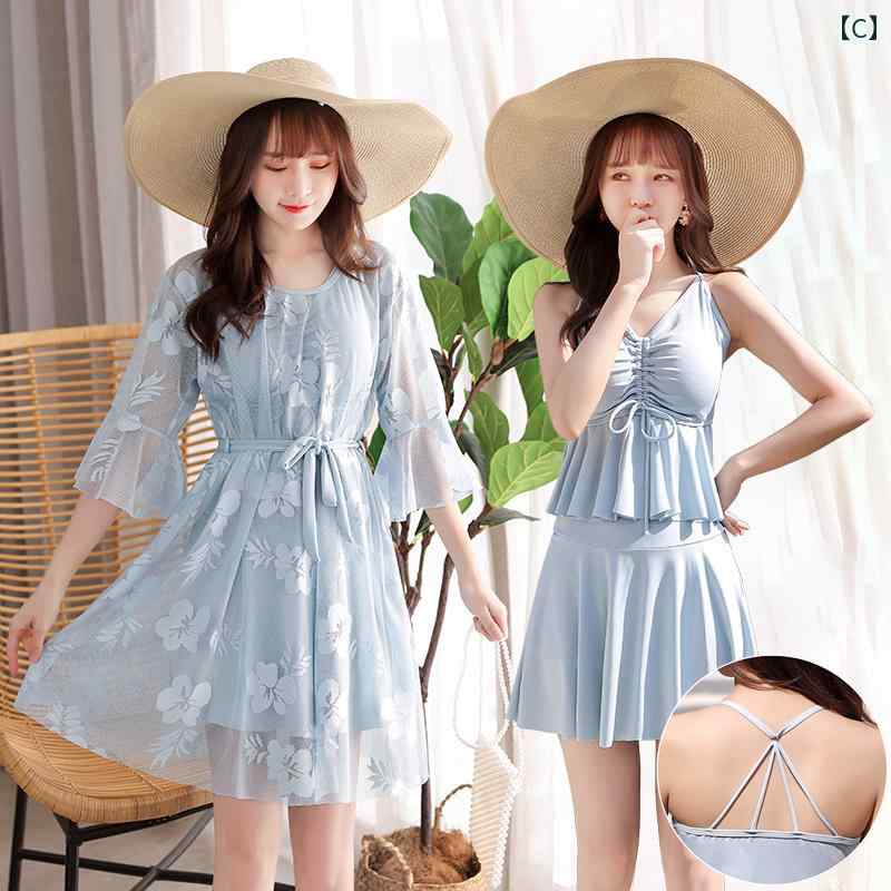 水着 レディース 体型カバー 大きいサイズ 韓国 セパレート カジュアル 旅行 スイミング プール おしゃれ 透け感 黒 ピンク 青