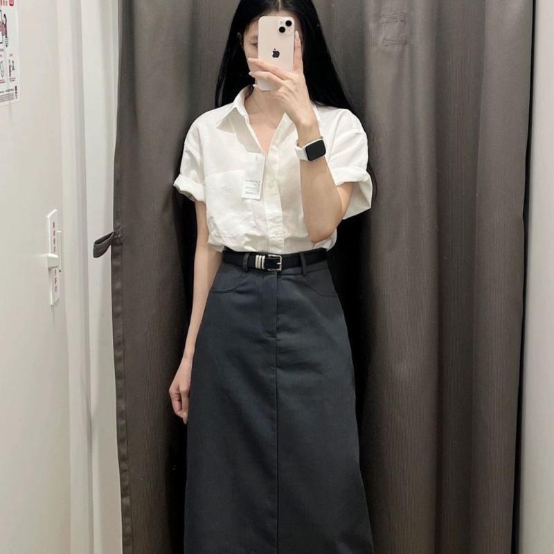 運動 - シャツ レディース おしゃれ 白 半袖 韓国 夏 コーデ シンプル 小顔効果 カジュアル 上品 オフィス