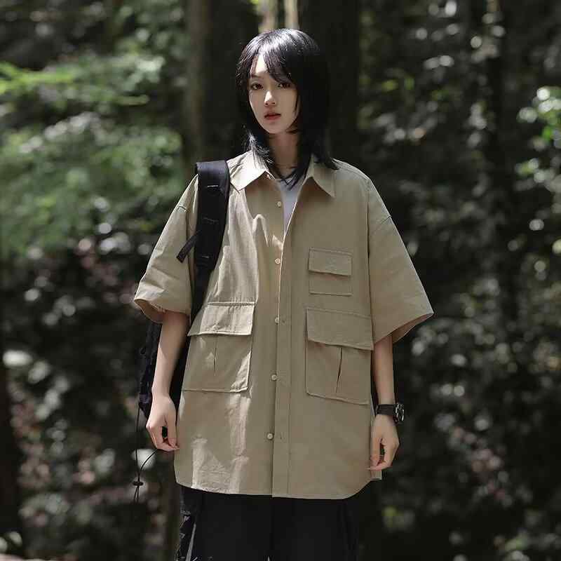 乐天商城 - シャツ メンズ おしゃれ レディース 半袖 ビッグポケット ビッグシルエット 夏 ヴィンテージ風 カジュアル ゆったり