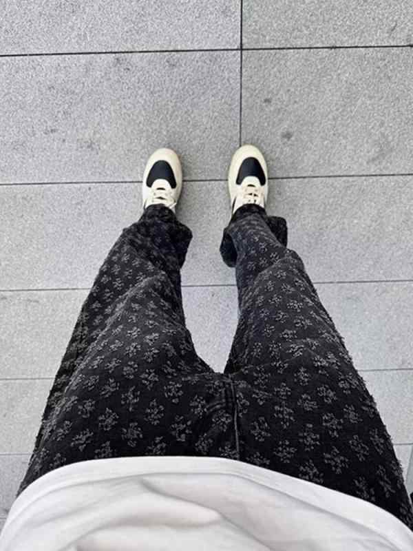 パンツ メンズ おしゃれ 夏 アメリカン ジャカード 総柄 ワイド ストレート カジュアル ゆったり ヴィンテージ風