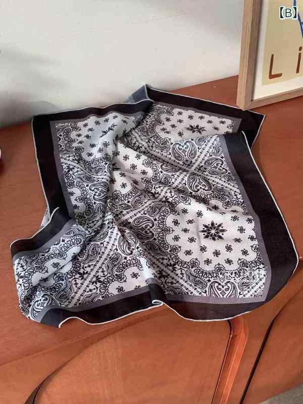 スカーフ メンズ レディース おしゃれ 小さめ 正方形 スクエア バンダナ ネッカチーフ コットン リネン 総柄 ペイズリー プリント アクセサリー 小物 レトロ ビジネス スーツ オフィス カジュアル 通勤 父の日 プレゼント 紺 黒 グレー