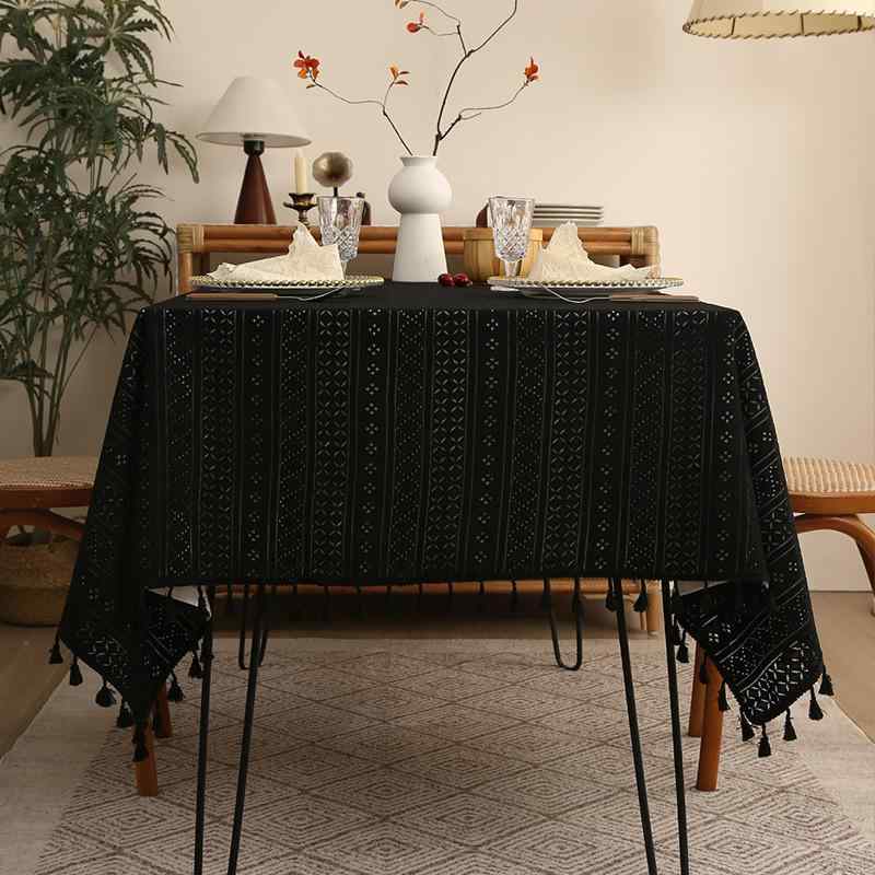 テーブルクロス 黒 レース タッセル キッチン 長方形 レトロ 装飾 実用的 ダイニング リビング おしゃ..