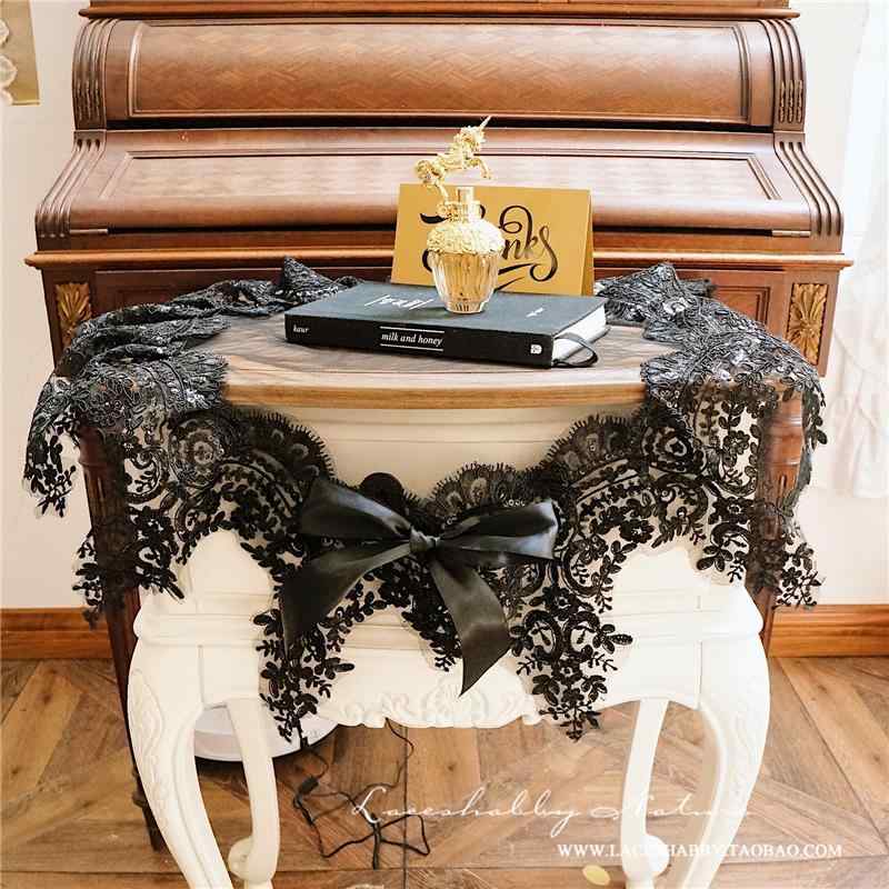 テーブルクロス 黒 レトロ 軽量 上品 スパンコール レース フレンチ 防塵 引き出し ベッドサイド ナイ..