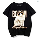 猫 ティーシャツ tシャツ おしゃれ 大きいサイズ 半袖 かわいい 猫 柄 ゆったり 黒 白 グレー ラウンドネック 夏