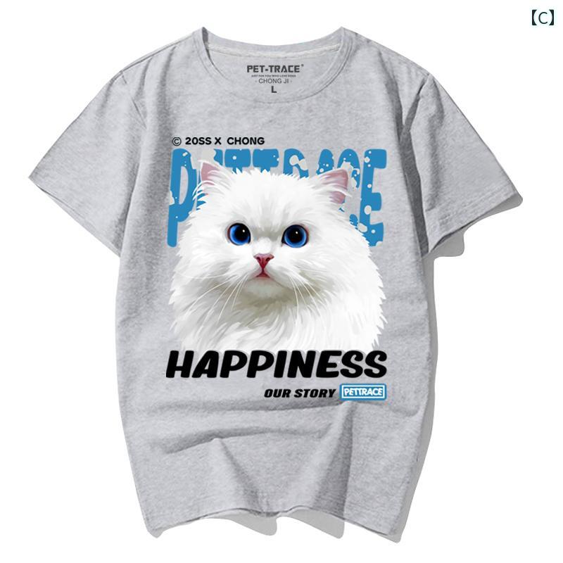 猫 ティーシャツ tシャツ おしゃれ 大きいサイズ 夏アニマル プリント 綿 ラウンドネック 半袖 黒 白 赤