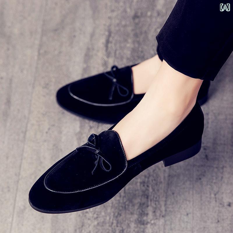 メンズ 秋 靴 スエード カジュアル マットレザー トレンディ 通気性 ポインテッドトゥ ラバー シューズ ファッション 黒 茶色 緑