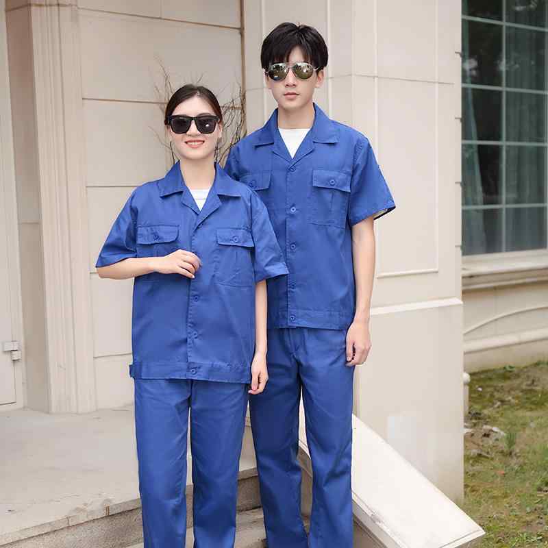 作業服 上下セット 夏 薄手 半袖 長袖 シャツ 襟 ボタン ポケット ロングパンツ 大人 メンズ レディース 大きいサイズ ゆったり 工場 整備 無地 青 オレンジ グレー