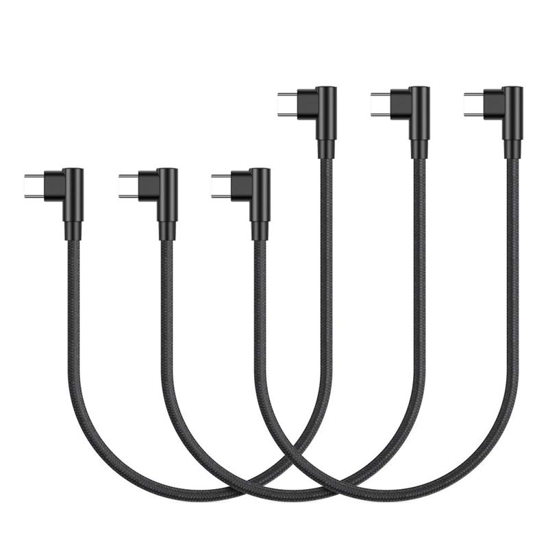 USB-C ＆ USB-C ケーブル L字型 SLEIJAOOE (0.25m ブラック) 【 60W/3A 急速充電 /USB2.0規格/ PD対応】高耐久ナイロン Type C (USB C to USB C) ケーブル 25cm 短い Type C