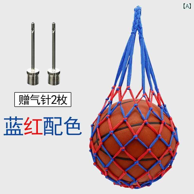ボールネット サッカー バスケット バッグ ナイロン 太め 軽量 色褪せにくい ソフト ポータブル スポーツ トレーニング 雑貨 収納 おしゃれ バイカラー 青 赤 黄色