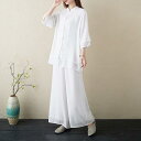 瞑想 坐禅 服 春夏 レディース 中国風 レトロ 唐装 中国風 セットアップ 大きいサイズ ゆったり チャイナボタン ウエストゴム ヨガ 居士 修行 仏教 太極...