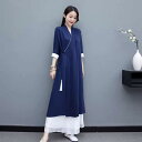 瞑想 坐禅 レディース 中国風 漢服 法衣 ワンピース ゆったり 大きいサイズ 紐 タッセル 居士 修行 仏教 太極拳 シンプル エレガント 白 青 無地