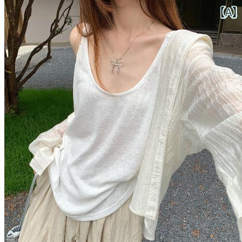 トップス ノースリーブ 夏服 レディース おしゃれ カジュアル ルーズ 日焼け防止 シャツ キャミソール ハイウエスト パンツ 女性 春