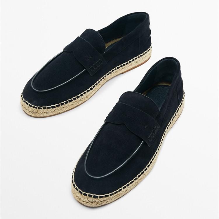 スエード ローファー シューズ メンズ 生地 靴 紳士 青 カジュアル フラット ワイド ストラップ エスパドリーユ 通気性 レジャー 春 秋 ラウンドトゥ