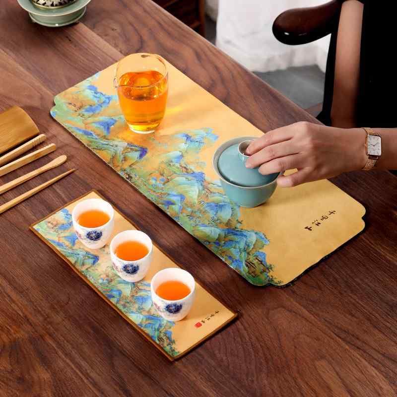 布巾 吸水 茶道具 両面プリント チャイナ風 レトロ スクエア テーブル マット ランナー キッチン用品 一人用 来客 普段使い おしゃれ 風景画