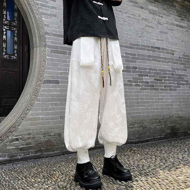 サルエルパンツ メンズ チャイナ風 漢服 大きいサイズ ゆったり ワイドレッグ エスニック 涼しい 薄手 快適 おしゃれ ズボン ロング丈 黒 白