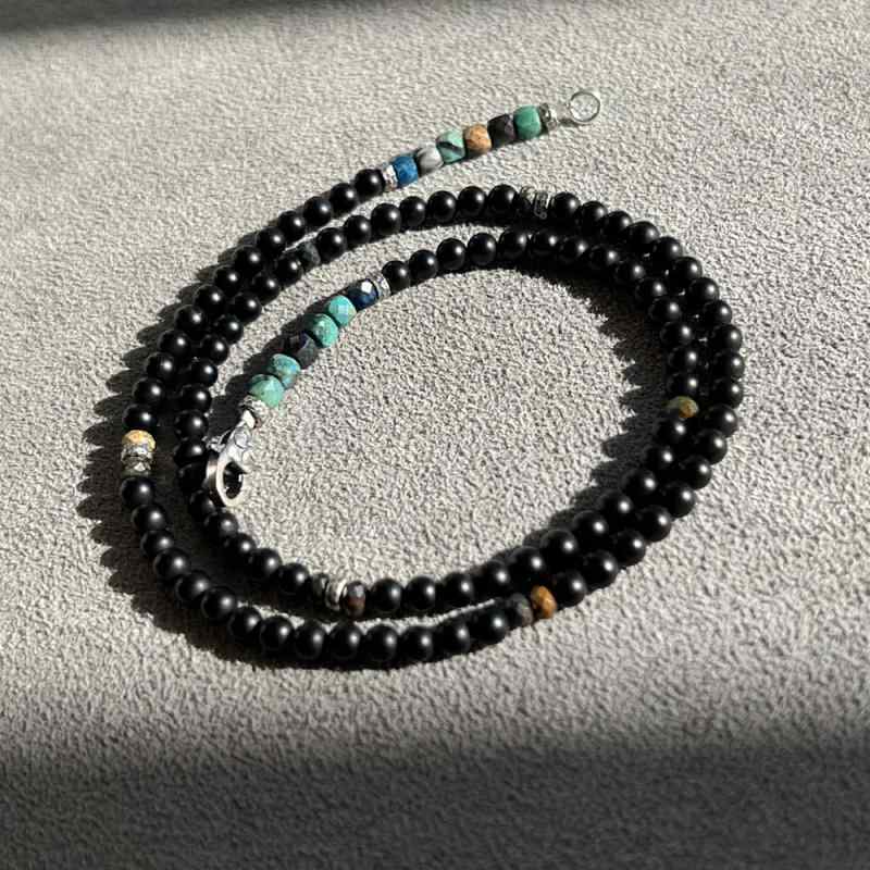 其它 - ネックレス メンズ レディース アクセサリー 黒 ビーズ シルバー925 ターコイズ ナチュラル おしゃれ シンプル プレゼント 誕生日