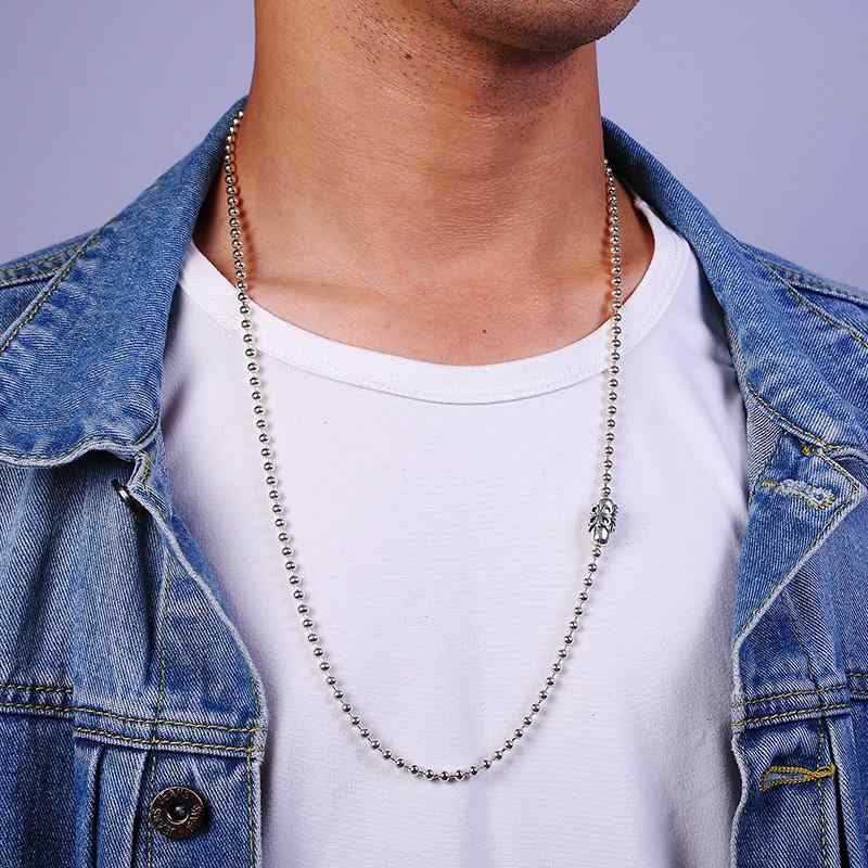 ネックレス メンズ シルバー925 アクセサリー ボールチェーン ビーズ バックル シンプル レトロ カジュアル おしゃれ プレゼント 誕生日