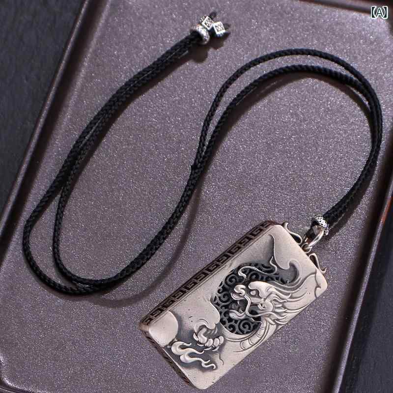 ネックレス メンズ 紐 アクセサリー チェーン シルバー925 ペンダント タグ ドラゴン 干支 縁起物 チャイナ風 レトロ パンク プレゼント
