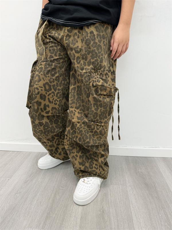 Long-Trousers, Trousers - キッズ ズボン 男の子 女の子 子供 男女兼用 小学生 中学生 カーゴパンツ ワイド ロング 薄手 ヒョウ柄 ポケット カジュアル 春夏 外出 レジャー ヒップホップ 韓国