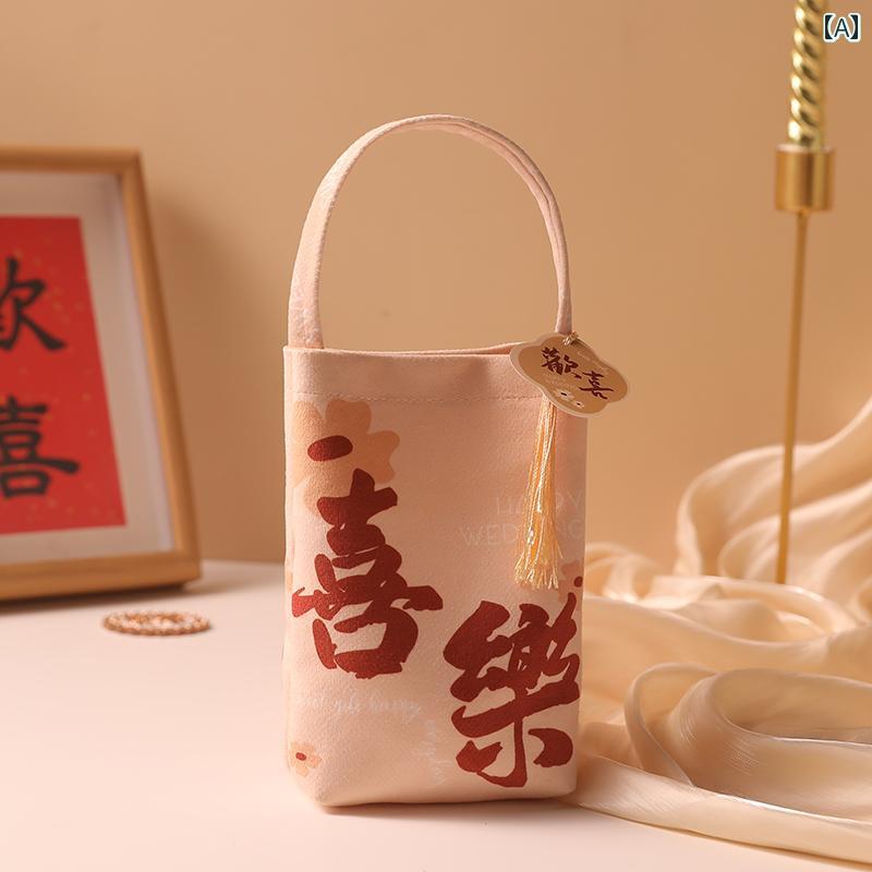 ギフトバッグ 巾着袋 きんちゃく 結婚式 ウェディング キャンディーバッグ 持ち手 手提げ 紐 チャイナ..