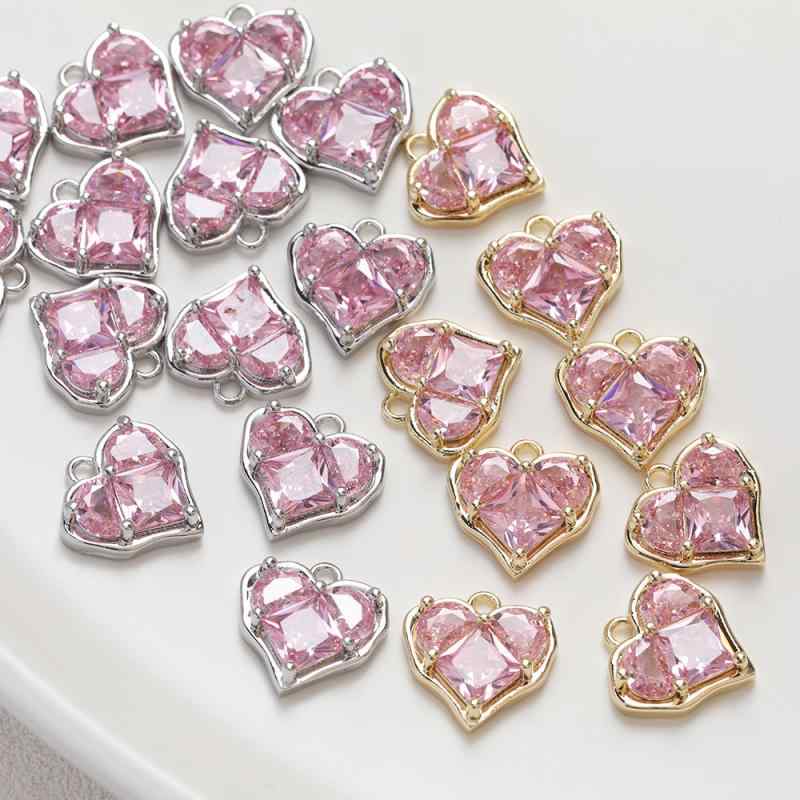 ハンドメイド 材料 かわいい ハート 14 18K ゴールド メッキ ストーン アクセサリー デコパーツ チャー..