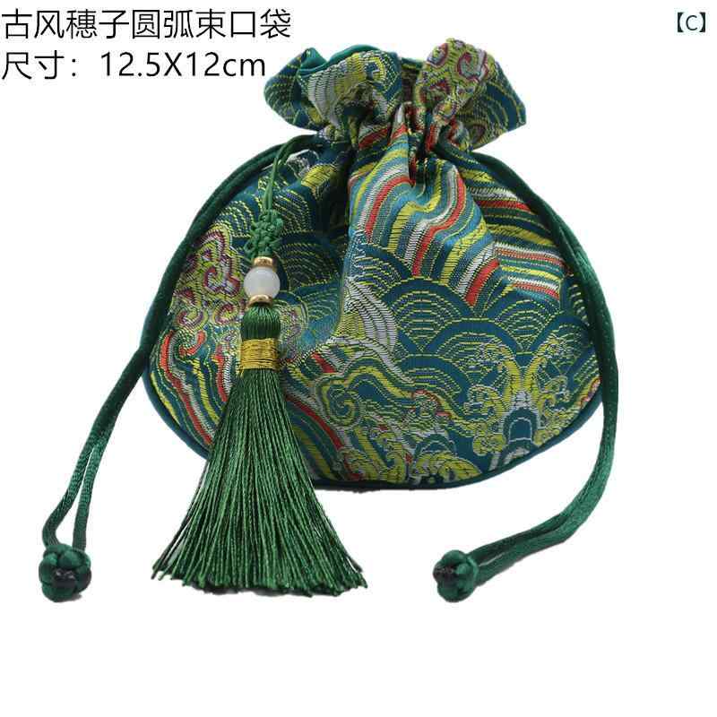 フロントップ楽天市場店のギフトバッグ 巾着袋 きんちゃく 布 レトロ チャイナ風 雑貨 小物入れ 小さめ 紐 タッセル ビーズ チャーム 刺繡 大人 おしゃれ 総柄 シンプル 無地 ピンク 赤 金｜アングル3