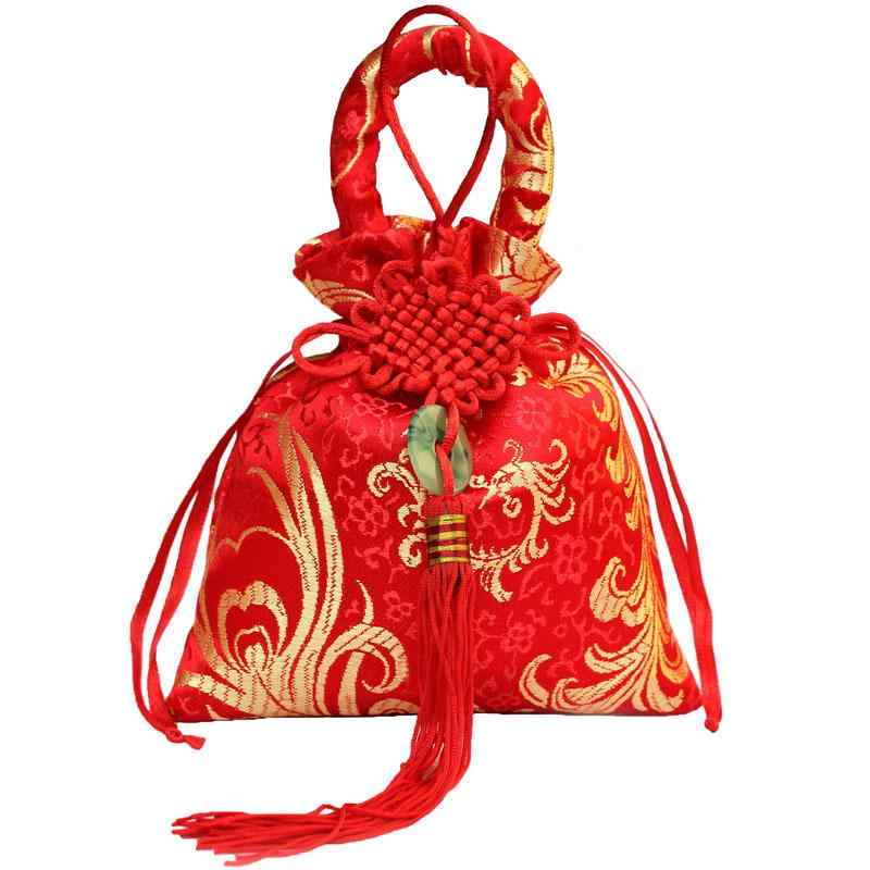 ギフトバッグ 巾着袋 きんちゃく 結婚式 ウェディング 持ち手 手提げ チャイナ風 紐 タッセル キャンデ..