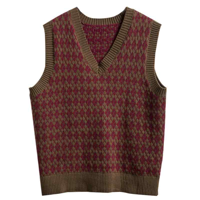 おしゃれ ベスト メンズ 秋冬 ニット プルオーバー Vネック ノースリーブ セーター ジャガード ゆったり ソフト 英国風 レトロ カジュアル アーガイル柄 ...