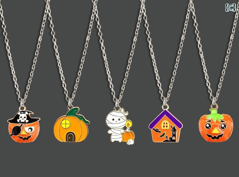 ハロウィン アクセサリー ネックレス ゴースト クロスチェーン パンク スタイル ギフト 合金 シルバー 金メッキ 韓国 女性 ペンダント セット