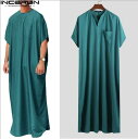 エスニック ファッション 大人 メンズ 紳士 男性 イスラム 中東 アラブ ドバイ 民族 衣装 マレーシア 無地 半袖 シャツ ローブ ロング 大きいサイズ 緑 青 カーキ