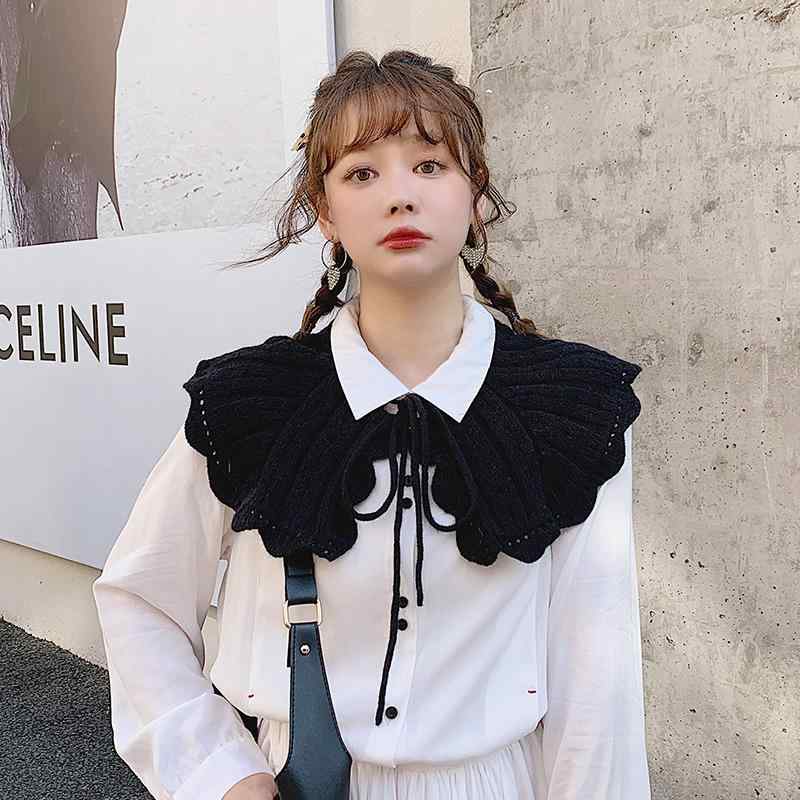 付け襟 おしゃれ 大人 春秋冬 韓国 ニット 大きいサイズ 普段使い レディース 黒 カーキ ベージュ ポリエステル ナイロン 快適 柔らかい 暖かい