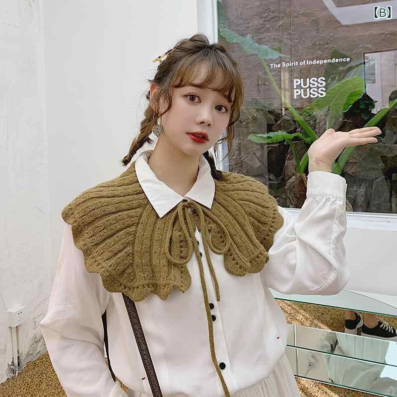 付け襟 おしゃれ 大人 春秋冬 韓国 ニット 大きいサイズ 普段使い レディース 黒 カーキ ベージュ ポリエステル ナイロン 快適 柔らかい 暖かい