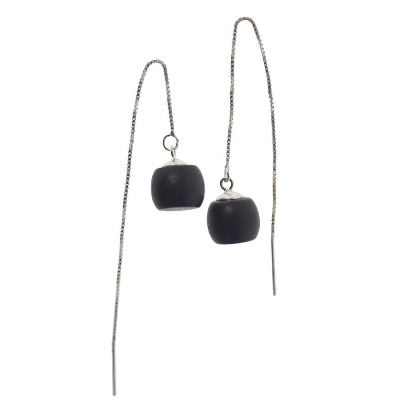 ピアス フック 揺れる レディース 耳飾り 黒檀 925シルバー ハンドメイド ロング アクセサリー 小物 シンプル スタイリッシュ おしゃれ