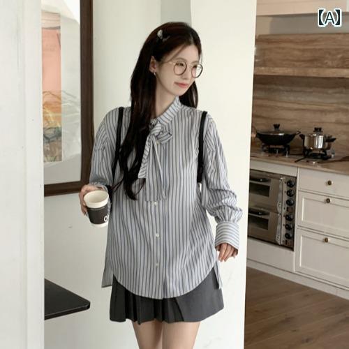 ベスト レディース 秋 かわいい カジュアル 制服 Vネック ストライプシャツ ゆったり 衣装 女性