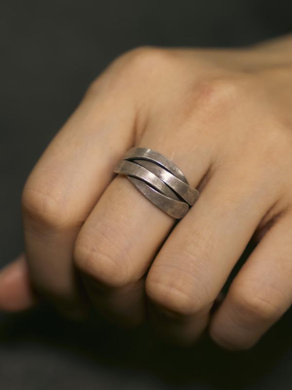 アクセサリー 指輪 男女兼用 手作り アンティーク調 シルバー リング フリーサイズ シンプル カジュアル かご編み模様 おしゃれ カップル ペア