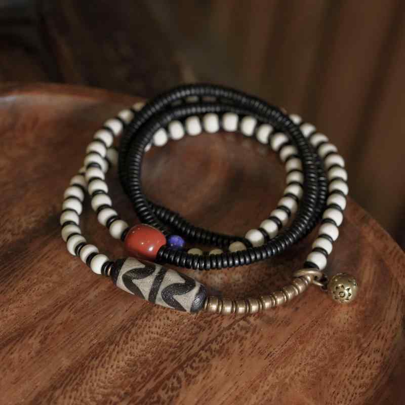 アクセサリー 手首 男女兼用 多重巻き ブレスレット ネックレス 黒檀木 ビーズ レトロ ゴム紐 バングル カップル ペア 普段使い 個性的 おしゃれ