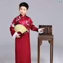 中国 漢服 男 チャンパオ ロング ガウン メンズ レディース 子供 キッズ 衣装 鶴 扇子 ダンス 幼稚園 パフォーマンス ポリエステル 100cm 130c...