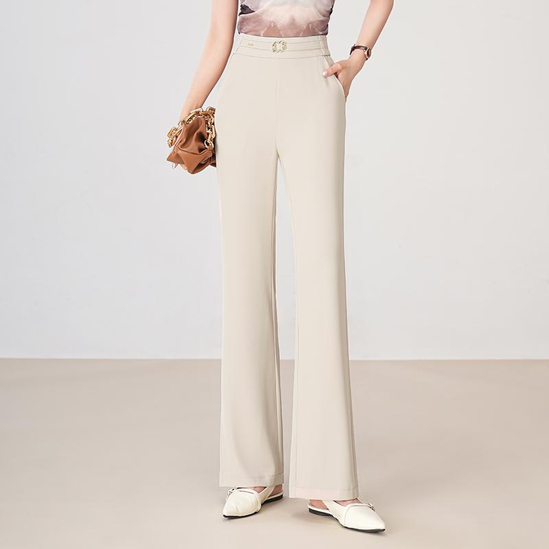 パンツ レディース きれいめ 春夏 ロング丈 フレア ハイウエスト スリム 薄手 ひんやり 涼しい しわになりにくい 吸湿 通気 カジュアル シンプル 無地 黒 茶色 アプリコット 大きいサイズ