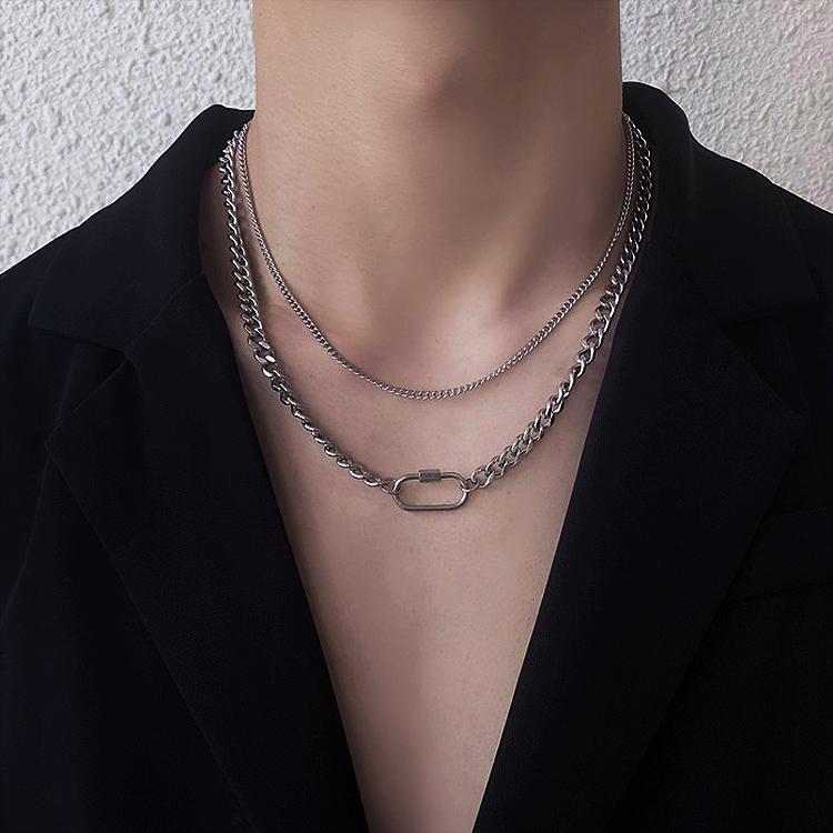 ネックレス メンズ アクセサリー 小物 チェーン 2連 チタン ブレスレット 調節可能 普段使い 旅行 プレ..