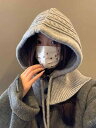 バラクラバ ニット帽 レディース おしゃれ 秋冬 ウール ネック フードウォーマー スノーボード スキー 大きめ 厚手 帽子 目出し帽 耳 保護 防寒 防風 保温 暖かい 柔らかい 小顔効果 シンプル カジュアル ストリート アイボリー ブラック グレー