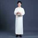 中国 漢服 男 チャンパオ ロング ガウン メンズ レトロ 衣装 結婚式 付添人 スタンド カラー ローブ コットン 春 刺繍 マンダリン XS M XL ホワ...